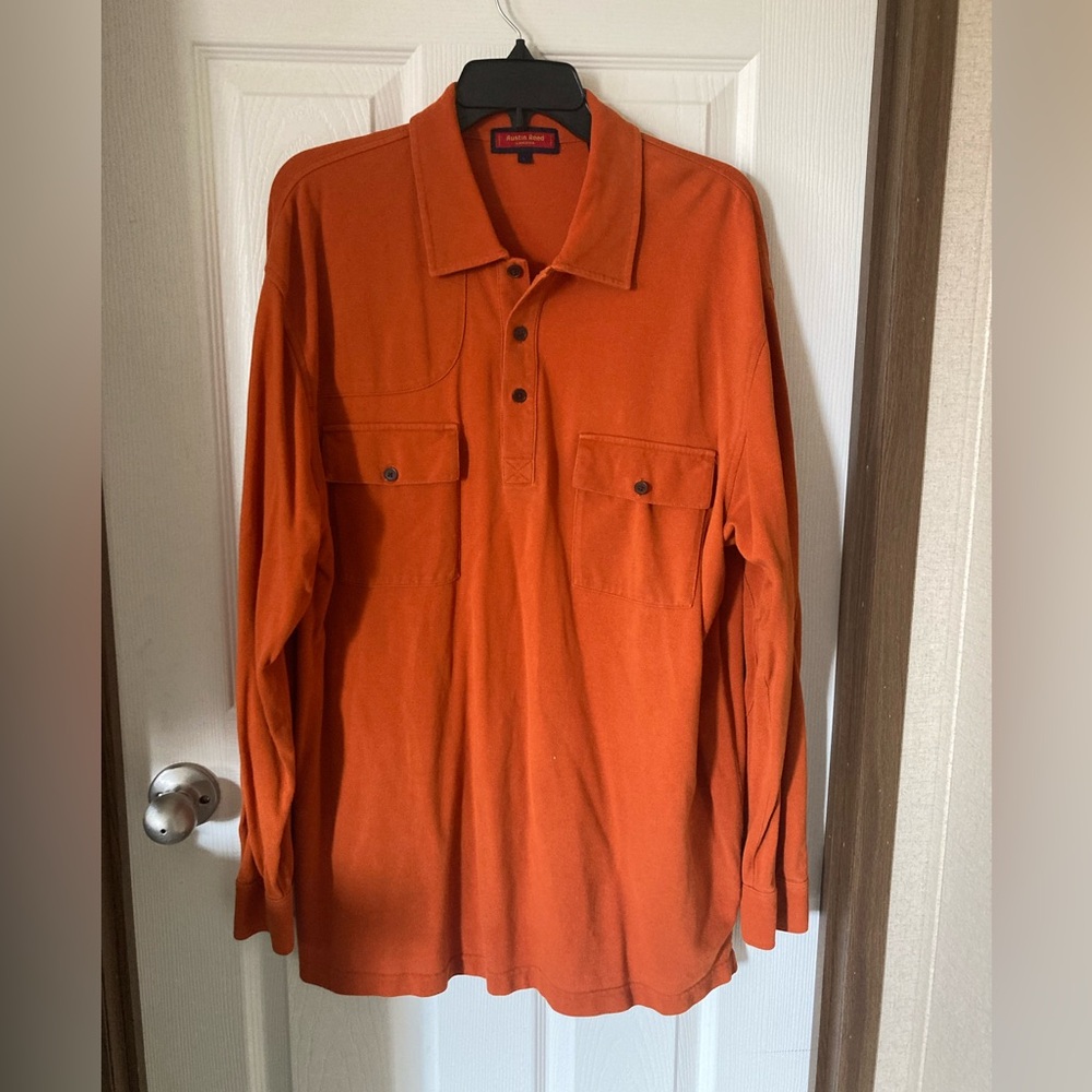 Austin Reed Men's Orange pullover 1/4 Button Down Long Sleeve Shirt Large
